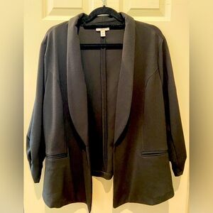 Bar III Ruched 3/4-Sleeve Knit Blazer, 2x Black